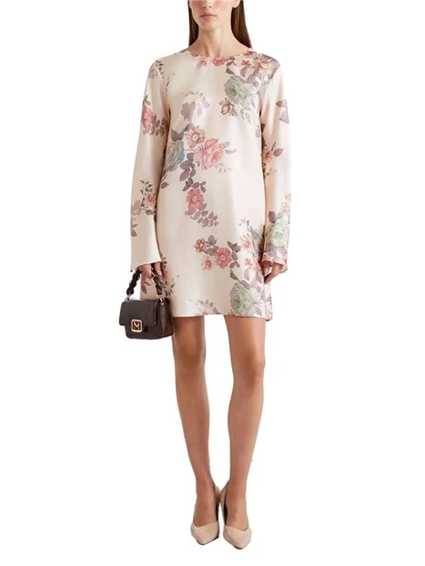 VESTITO CORTO IN SETA STAMPA FLOREALE DONNA ROSA