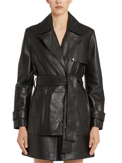 GIACCA IN PELLE CON CINTURA DONNA NERO