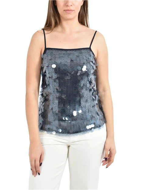 TOP CON PAILLETTES DONNA BLU