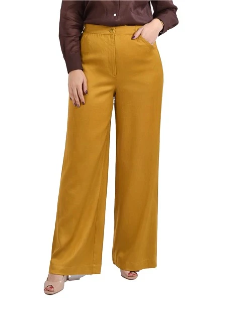 PANTALONI PALAZZO MISTO LINO DONNA GIALLO