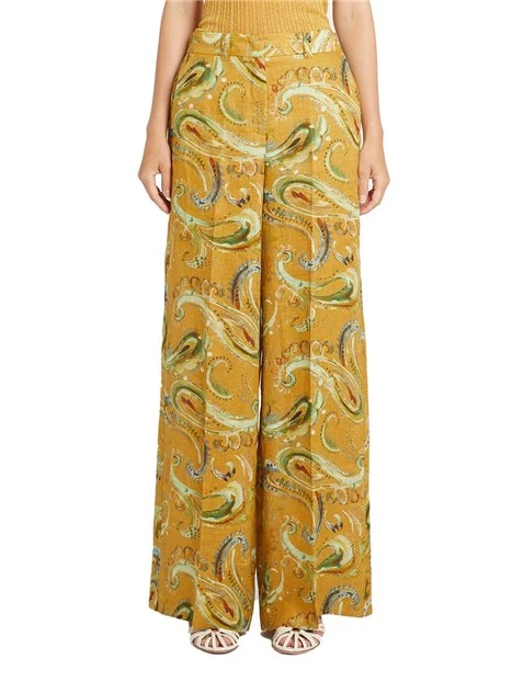 PANTALONI PALAZZO IN LINO FANTASIA DONNA GIALLO