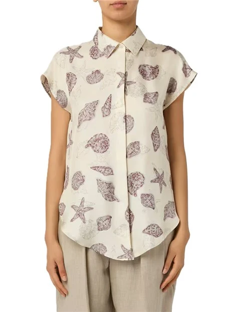 CAMICIA SMANICATA IN PURA SETA CON FONDO STONDATO ANNODABILE DONNA BEIGE