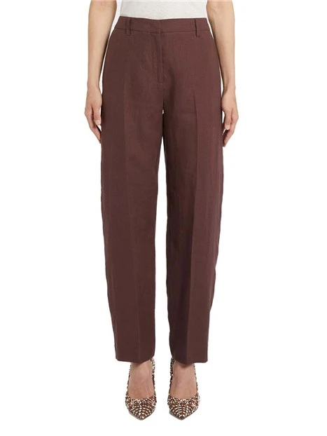 PANTALONI CHINO IN LINO DONNA MARRONE