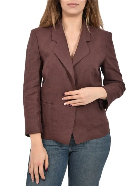 BLAZER MONOPETTO IN LINOMCON IMPUNTURE A VISTA DONNA MARRONE