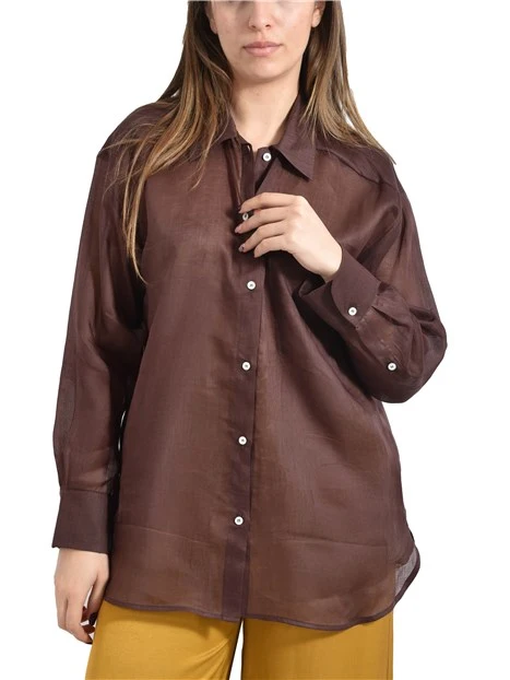 CAMICIA CON TASCHINO APPLICATO SUL PETTO DONNA  MARRONE