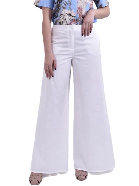PANTALONE PALAZZO CON VITA LEGGERMENTE BASSA E TASCHE LATERALI DONNA BIANCO