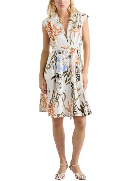 VESTITO CORTO CON SCOLLO A V E INCROCIO A PORTAFOGLIO DONNA BIANCO