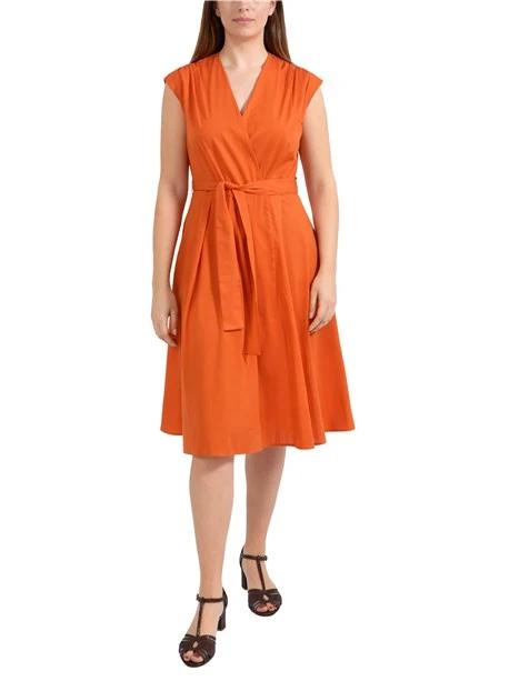VESTITO CORTO IN PURO COTONE CON SCOLLO A V E INCROCIO DONNA ARANCIO