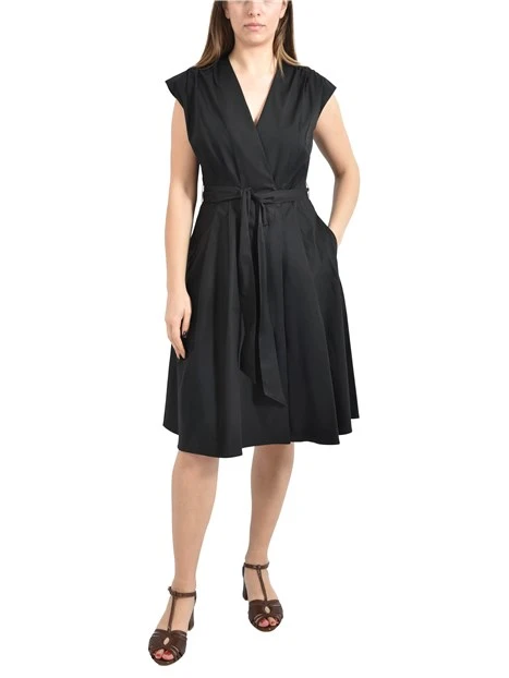 VESTITO CORTO IN PURO COTONE CON SCOLLO A V E INCROCIO DONNA NERO