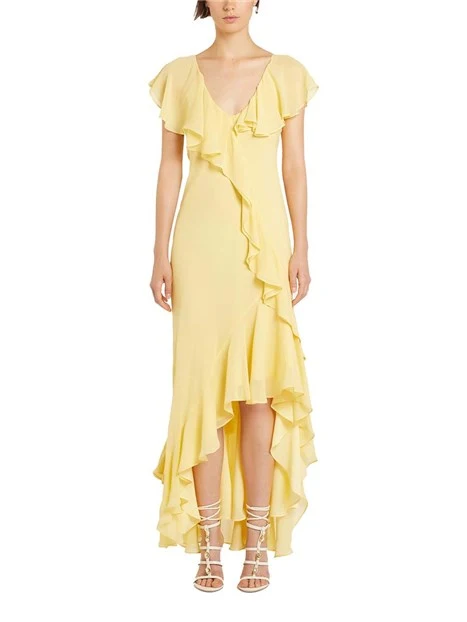 VESTITO LUNGO CON VOLANT E SCOLLATURA A V DONNA GIALLO