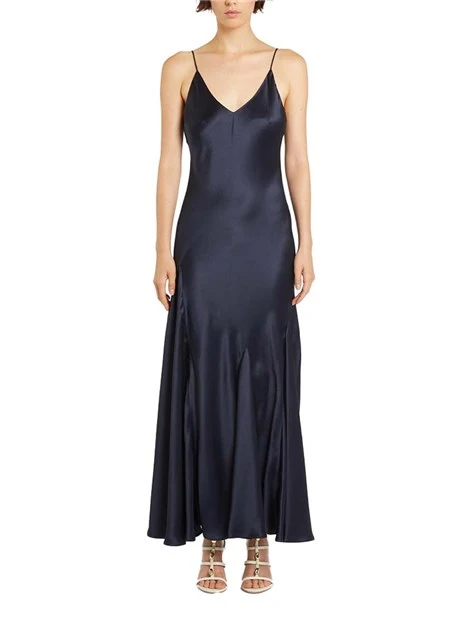 VESTITO LUNGO IN RASO MISTO VISCOSA DONNA BLU