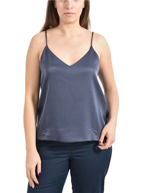 TOP IN SATIN CON SCOLLO A V DONNA BLU