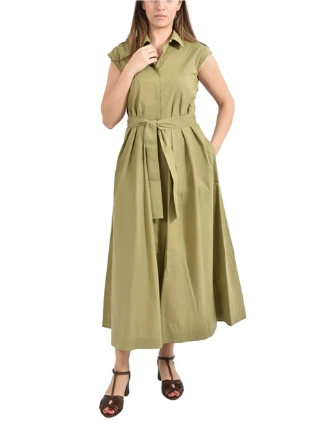 VESTITO LUNGO CON SCOLLO A CAMICIA E CINTURA DONNA VERDE