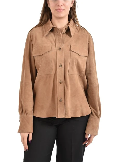 GIACCA IN PELLE CORTA SCAMOSCIATA DONNA BEIGE