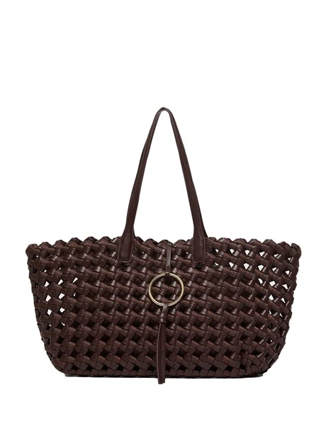 BORSA A SPALLA TESSUTO INTRECCIATO  DONNA MARRONE