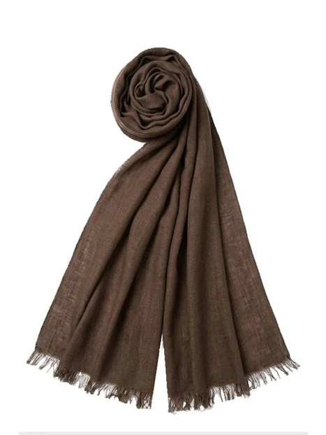FOULARD IN LINO CON FRANGE DONNA MARRONE