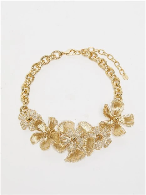 COLLANA METALLICA CON FIORI DONNA ORO