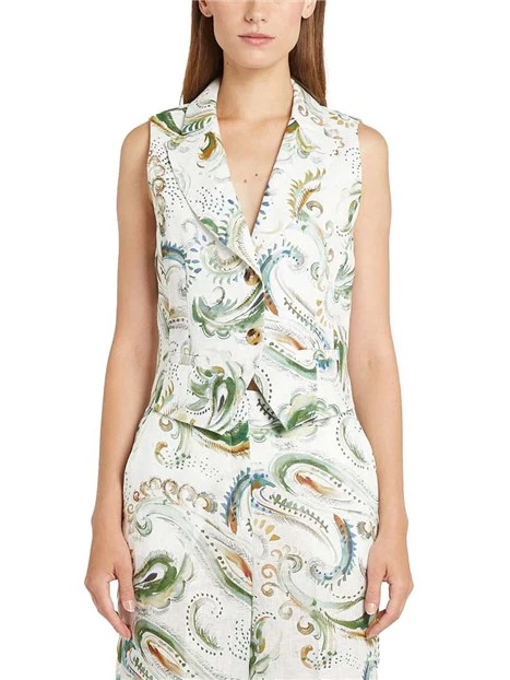 GILET CON STAMPA FLOREALE DONNA BIANCO