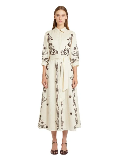 VESTITO LUNGO CON DETTAGLI IN RICAMO DONNA BIANCO