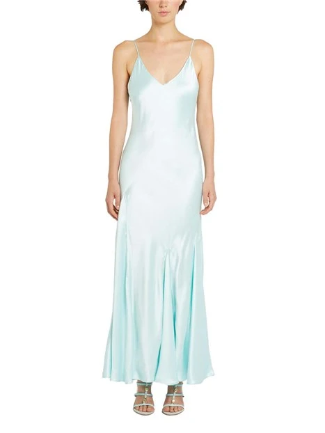 VESTITO LUNGO IN RASO MISTO VISCOSA DONNA TURCHESE