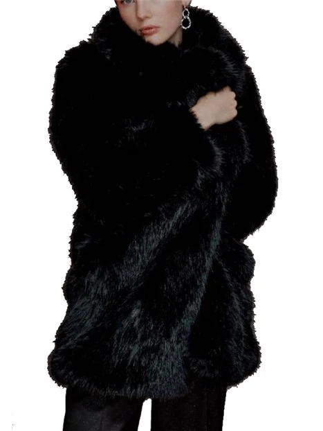 GIACCA IN ECO PELLICCIA CON CHIUSURA CON GANCI DONNA NERO