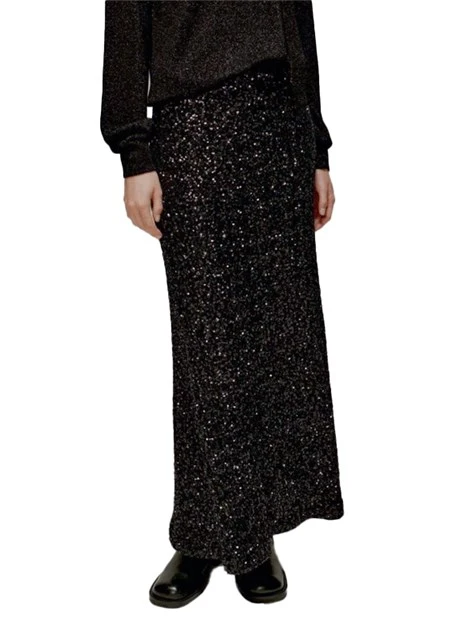 GONNA LUNGA CON PAILLETTE RICAMATE DONNA NERO