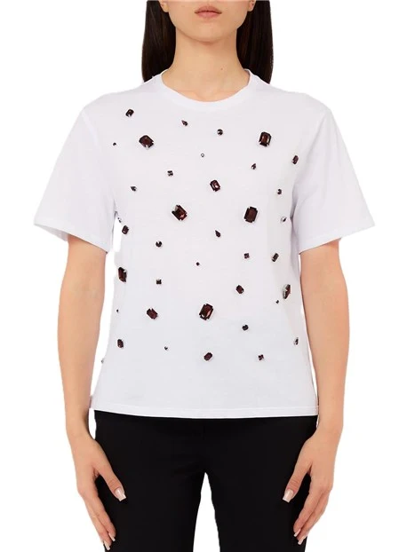 T-SHIRT MANICA CORTA CON APPLICAZIONE GIOIELLO DONNA BIANCO