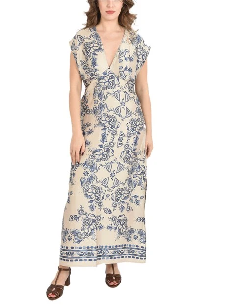 VESTITO LUNGO FANTASIA FOULARD DONNA BIANCO