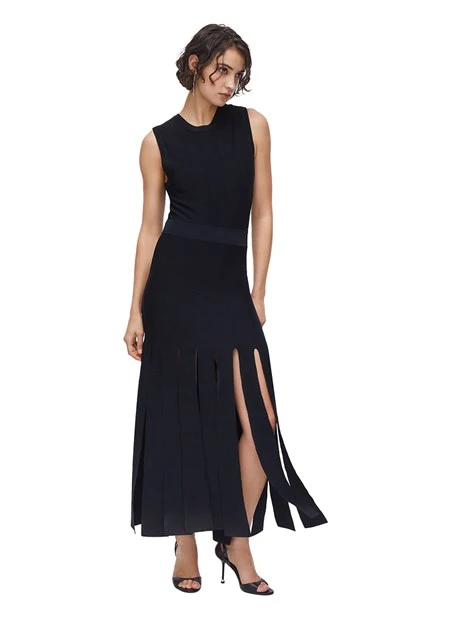 VESTITO LUNGO CON FRANGE DONNA NERO