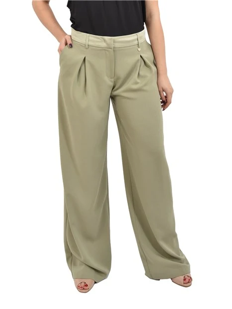 PANTALONE PALAZZO CON PINCE FRONTALI E CINTURONE TONO SU TONO DONNA VERDE