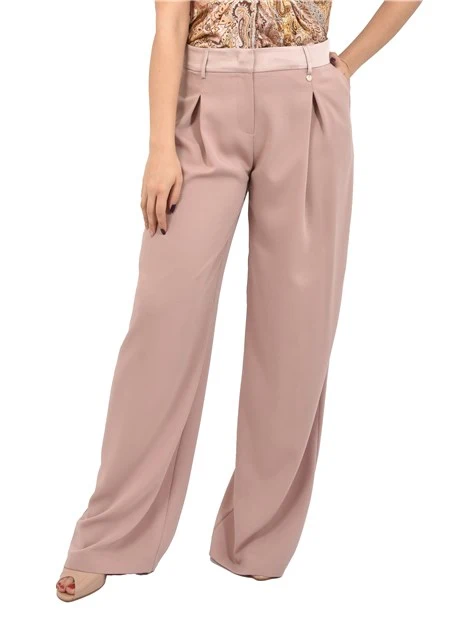 PANTALONE PALAZZO CON PINCE FRONTALI E CINTURONE TONO SU TONO DONNA ROSA