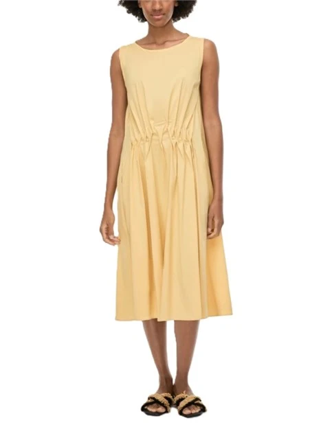 VESTITO SMANICATO IN COTONE CON PIEGHE E ARRICCIATURE DONNA GIALLO