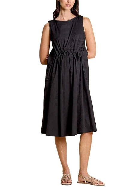 VESTITO SMANICATO IN COTONE CON PIEGHE E ARRICCIATURE DONNA NERO