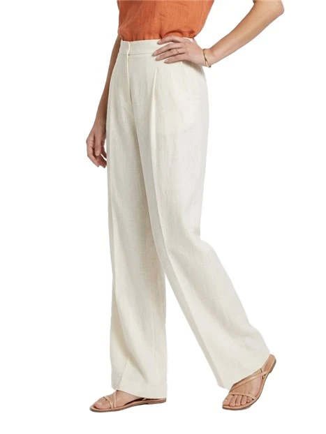 PANTALONE PALAZZO IN TELA DI LINO CON PIEGA STIRATA DONNA BIANCO
