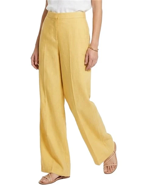 PANTALONE PALAZZO IN TELA DI LINO CON PIEGA STIRATA DONNA GIALLO