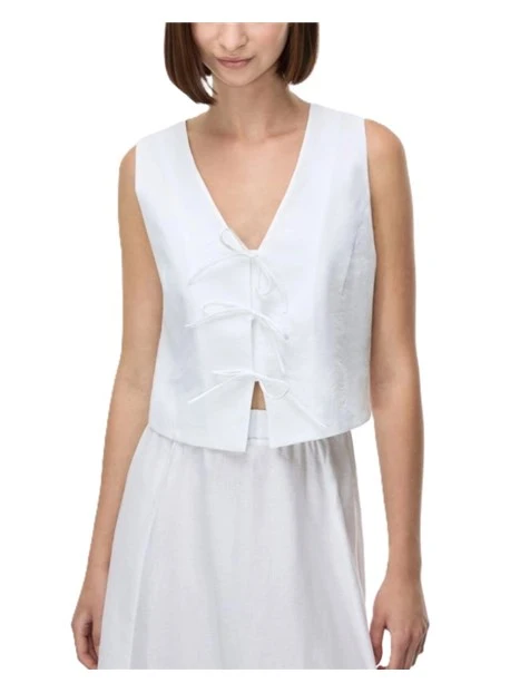GILETI IN LINO CON SCOLLO A V E CHIUSURA CON LACCI DONNA BIANCO