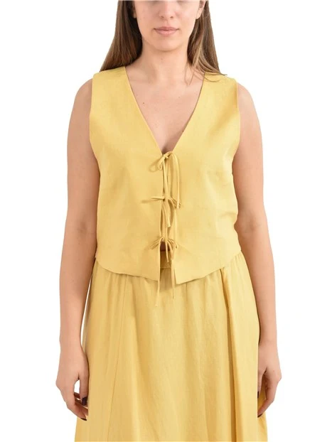 GILETI IN LINO CON SCOLLO A V E CHIUSURA CON LACCI DONNA GIALLO