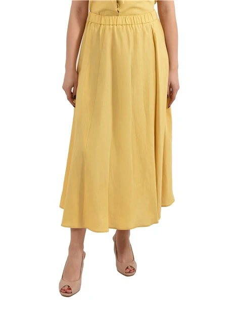 GONNA LUNGA IN LINO CON TAGLI VERTICALI ED ELASTICO IN VITA DONNA GIALLO