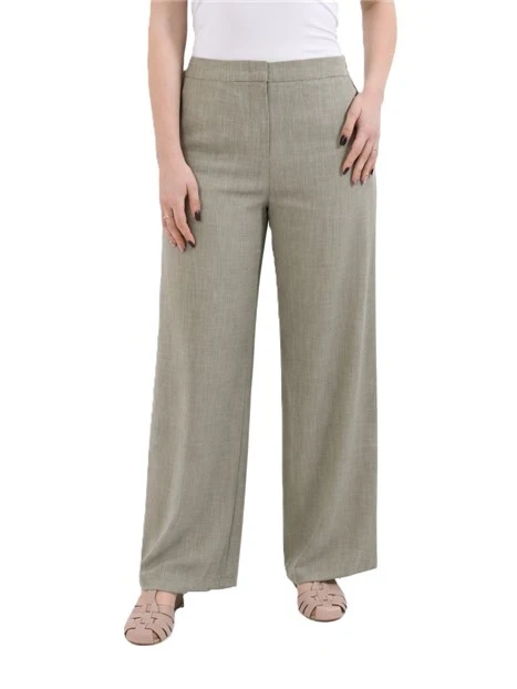 PANTALONE PALAZZO  IN MISTO LINO STAMPATO CON RISVOLTO DONNA MARRONE