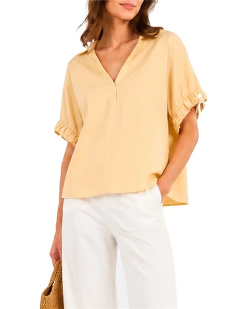 BLUSA CON SCOLLO A V E LACCETTI REGOLABILI SULLE MANICHE DONNA GIALLO
