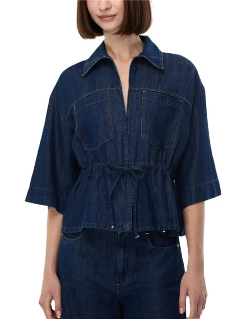CAMICIA IN DENIM MISTO COTONE E LINO DONNA BLU