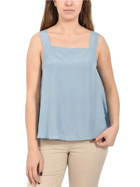 TOP SMANICATO CON SPALLINE LARGHE DONNA AZZURRO