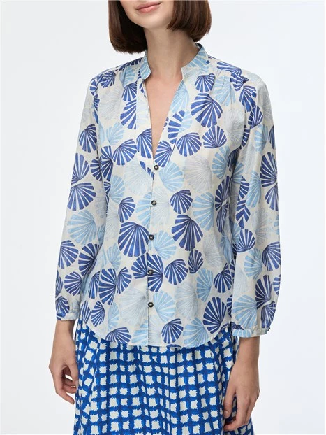 CAMICIA CON  STAMPA ALL OVER  E FONDO STONDATO DONNA GRIGIO