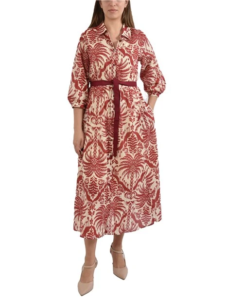 VESTITO CHEMISIER IN COTONE CON STAMPA FANTASIA DONNA AVORIO