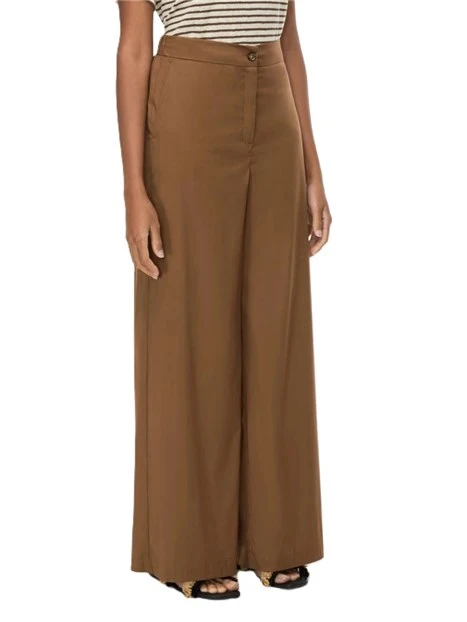 PANTALONI PALAZZO IN POPELINE MISTO COTONE CON ELASTICO SUL RETRO DONNA MARRONE