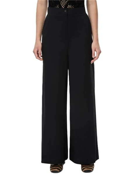 PANTALONI PALAZZO IN POPELINE MISTO COTONE CON ELASTICO SUL RETRO DONNA NERO
