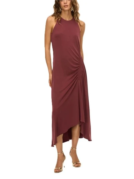 VESTITO LUNGO CON DRAPPEGGO E APERTURA A GOCCIA DONNA BORDEAUX