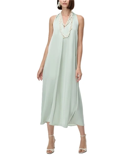 VESTITO LUNGO IN RASO CON CINTURA REMOVIGILE E RETRO INCROCIATO DONNA VERDE