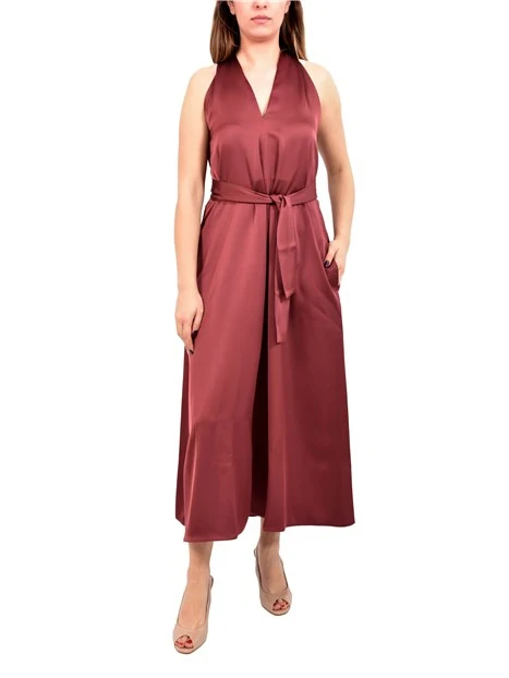 VESTITO LUNGO IN RASO CON CINTURA REMOVIGILE E RETRO INCROCIATO DONNA BORDEAUX