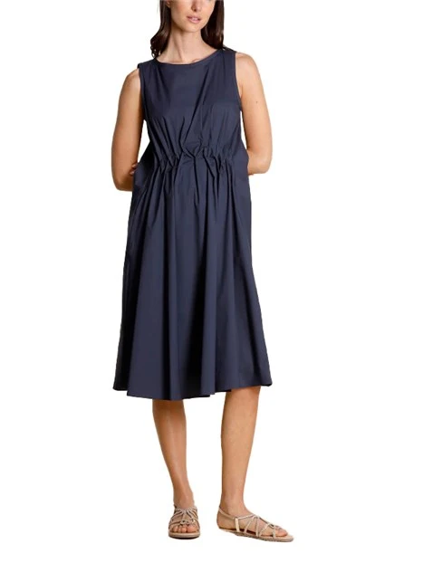 VESTITO SMANICATO IN COTONE CON PIEGHE E ARRICCIATURE DONNA BLU